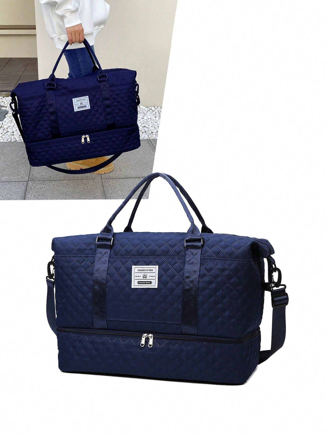 2PCS Large Capacity Travel Duffel Bag, Wet and Dry Separation Fitness Bag, Weekend Overnight Shoulder Bag, Hospital Necessary Mommy Bag, Travel Bag, Holiday Bag, Weekend Bag, Overnight Bag, with a Pull Bar Bag, with Shoe Storage, Boarding Bag, Cosmetics Storage Bag for Suitcase Gym Bag Duffle Bag for Luggage Carry on Bag College Bag Luggage Bags Weekender Bag Hospital Bag Winter