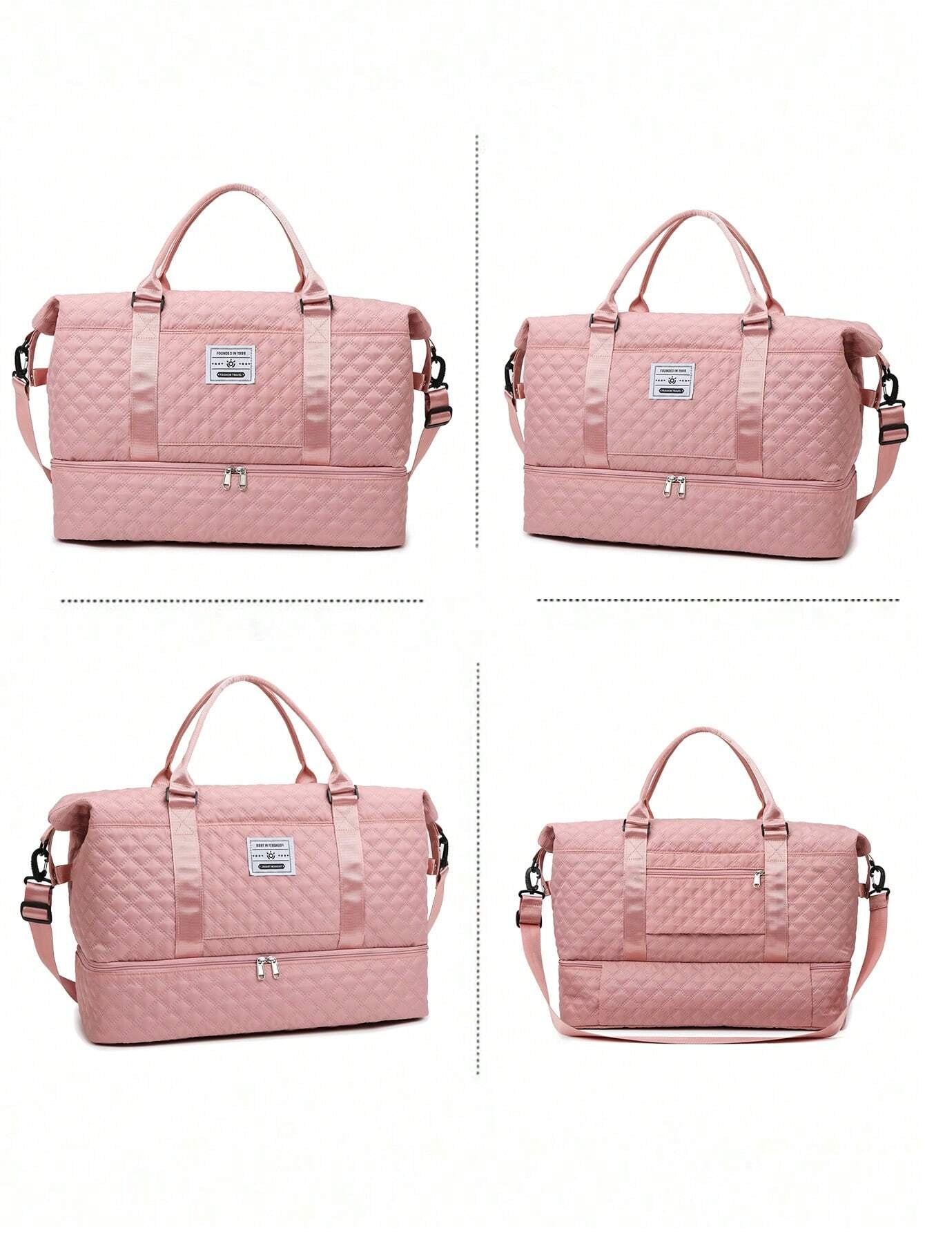 2PCS Large Capacity Travel Duffel Bag, Wet and Dry Separation Fitness Bag, Weekend Overnight Shoulder Bag, Hospital Necessary Mommy Bag, Travel Bag, Holiday Bag, Weekend Bag, Overnight Bag, with a Pull Bar Bag, with Shoe Storage, Boarding Bag, Cosmetics Storage Bag for Suitcase Gym Bag Duffle Bag for Luggage Carry on Bag College Bag Luggage Bags Weekender Bag Hospital Bag Pink Winter