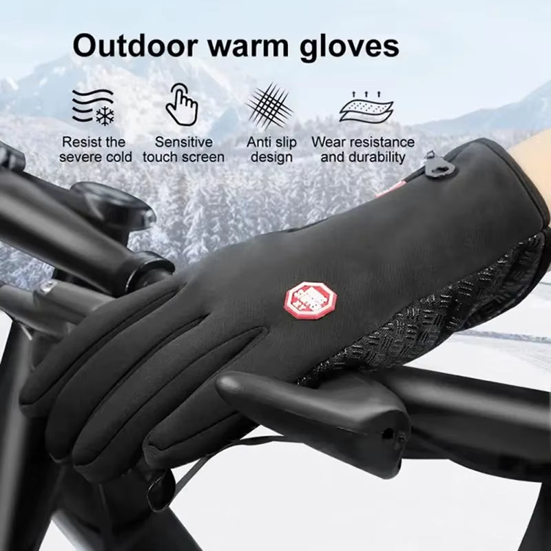 Outdoor Sports Winter Warm Gloves Touch Screen Fishing Skis anti Slip Zipper Gloves Cycling Windproof and Cold Resistant Gloves
