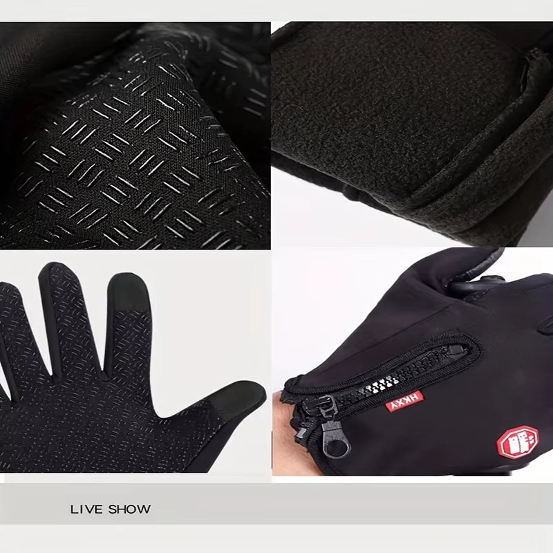Outdoor Sports Winter Warm Gloves Touch Screen Fishing Skis anti Slip Zipper Gloves Cycling Windproof and Cold Resistant Gloves